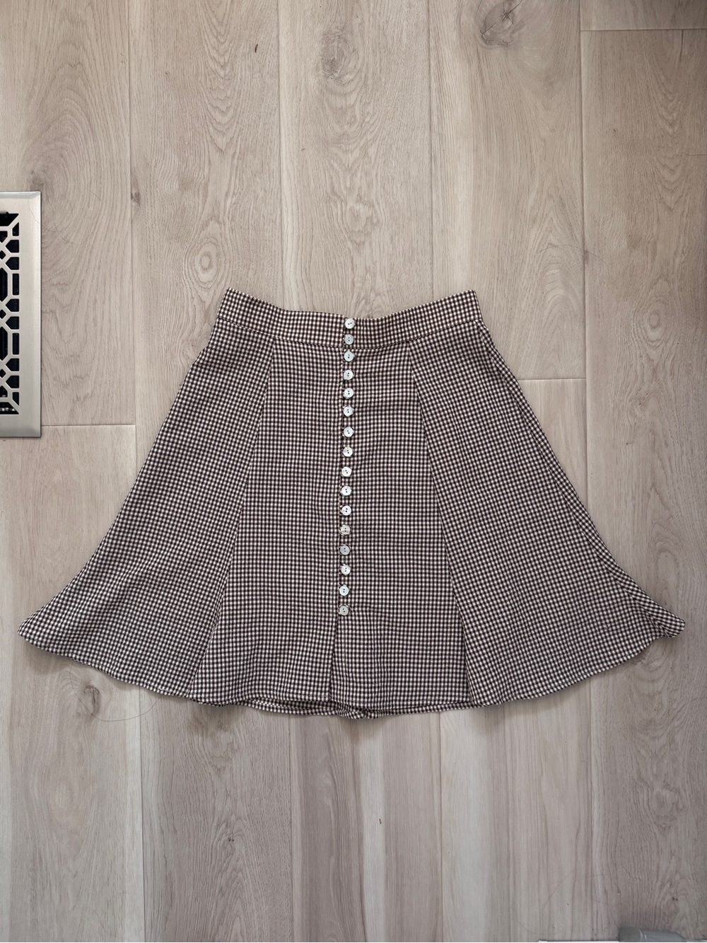 VTG 90s Gingham Mother of Pearl Shell Button Front Mini Skirt Cottagecore Size 4